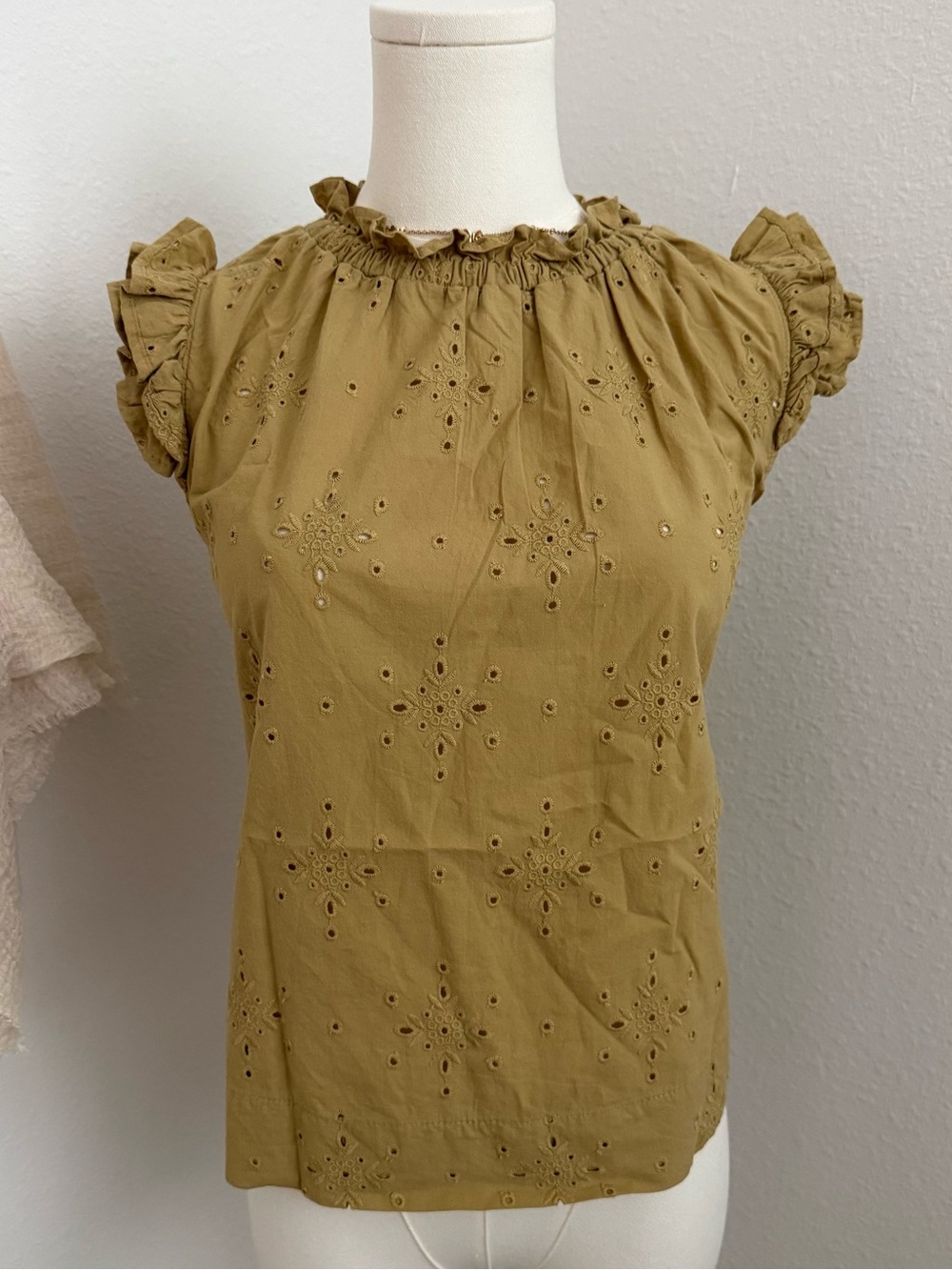 ANA A New Approach Eyelet Ruffle Sleeve Blouse Medium Cottagecore